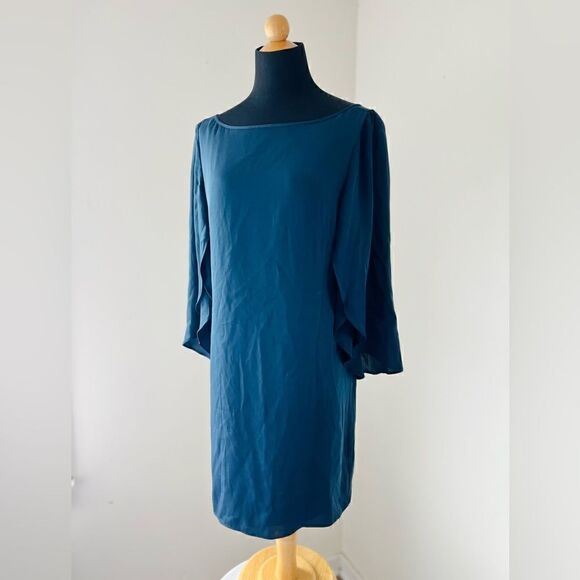 Milly Silk blend V-Neck Butterfly Dress Long Navy Blue Silk Blend Dress Size 8 - Picture 3 of 12